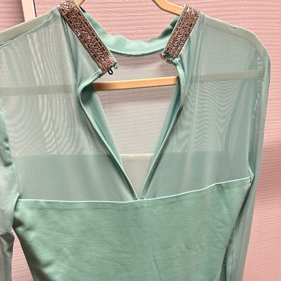 BEBE Embellished Mesh Dress - Beach Glass - Picture 6 of 8